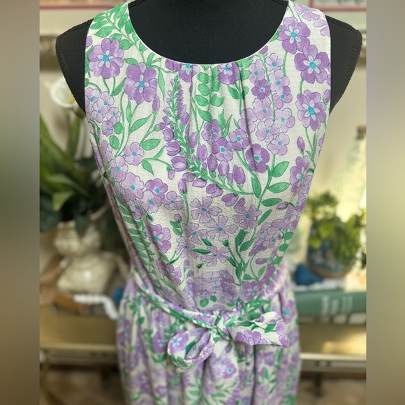 TALBOTS FLORAL PRINT FIT & FLARE SLEEVELESS SUMMER BOW SASH MIDI DRESS SZ 8 - Picture 9 of 11